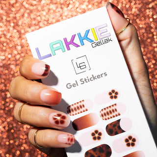 Feral Fade_Bruine gel nagel stickers met blooming gel design_LAKKIE Gellak