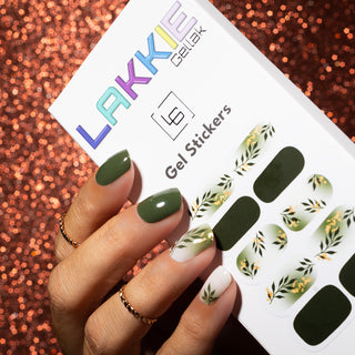 Golden Fern_GelNagel Stickers groen met gouden bloemen details_LAKKIE Gellak
