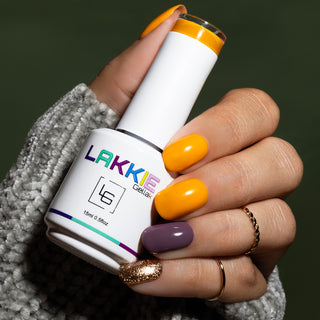 Herfst kleuren nagels_Oker geel en paars_LAKKIE Gellak