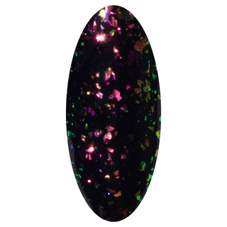 Let op! De foto's zijn gemaakt met een zwarte kleur als basis laag.  LAKKIE Glitzy Glam is een glitter gellak, die helemaal tot leven komt wanneer je het over een andere kleur gellak heen lakt. Vooral met zwart als basis kleur(net als op de foto's) zie je de glitter flakes helemaal goed. Glitzy Glam is een doorzichtige kleur gellak met reflecterende groene en roze glitter flakes.