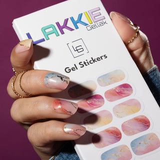 Marble Color Blush_Gel Nagel Stickers_Gekleurde marmer print met goude nagels