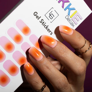 Orange Airbrush_gel nagel stickers_roze met oranje airbrush design