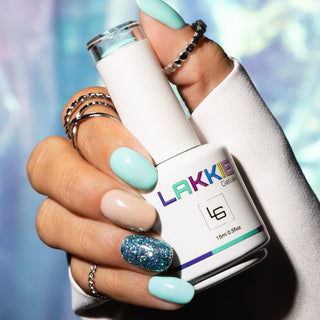 Tropical_gellak_set._Mint_groen_met_blauwe_glitter_gellak