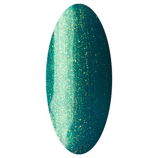 LAKKIE Palm Beach is een groene kleur gellak met een gouden shimmer.