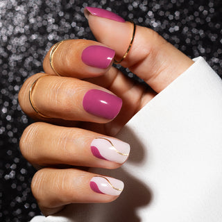 Auric Swirl_roze gel nagel stickers met gouden design_LAKKIE Gellak