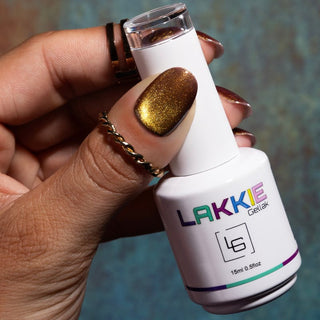 Golden Leaf_gouden cat eye gelnagellak met gouden glitters
