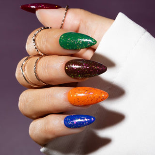 Herfst kleuren gellak met glitzy glam glitters