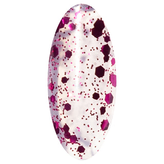 De topcoat Blossom Petals is de finishing touch voor je gellak manicure. Geef je nagels wat extra glitter en met deze topcoat hoef je geen plak laag meer te verwijderen van jouw nagels en kun jij genieten van prachtig glanzende nagels.  De topcoat Blossom Petals, is een doorzichtige lak met donker roze glitters. 