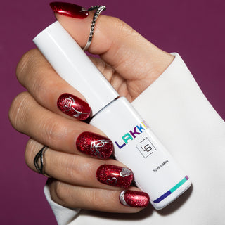 Rode cat eye gellak_Silveren chrome liner nailart_LAKKIE Gellak