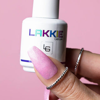 LAKKIE Pink Reflection is een roze kleur gel nagellak, met zilveren glitters.