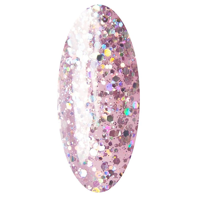 LAKKIE Stylish Glitter is een roze glitter gelnagellak. Deze gellak bestaat uit verschillende soorten zilveren reflecterende glitters.