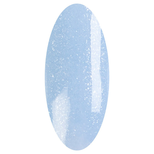 LAKKIE Gleaming Water is een licht blauwe kleur gellak, met daar doorheen een zilveren shimmer.