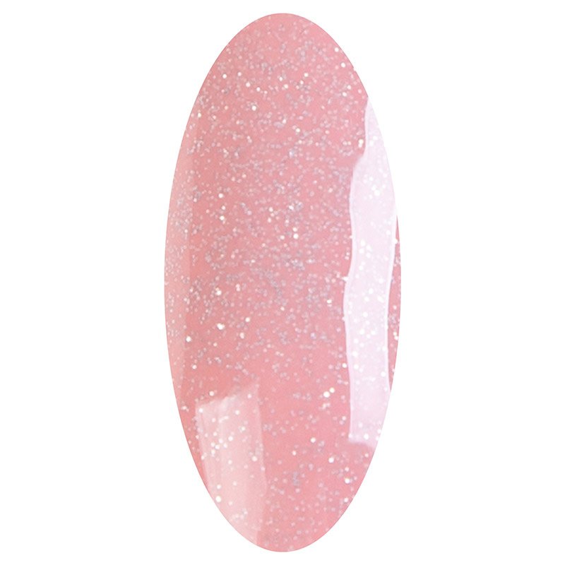 LAKKIE Peaceful Pink is een zacht roze kleur gel nagellak met kleine zilveren glitters.
