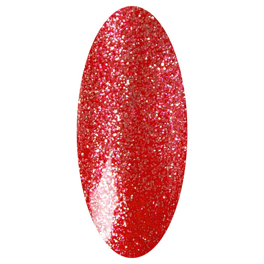 LAKKIE Salsa Sensation is een rode kleur gel nagellak met gouden glitters.