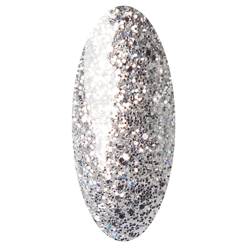 LAKKIE Shiny Chrome is een zilveren gel nagellak met glitters. Deze gellak bestaat uit zilveren glitters met een blauwe reflectie. 