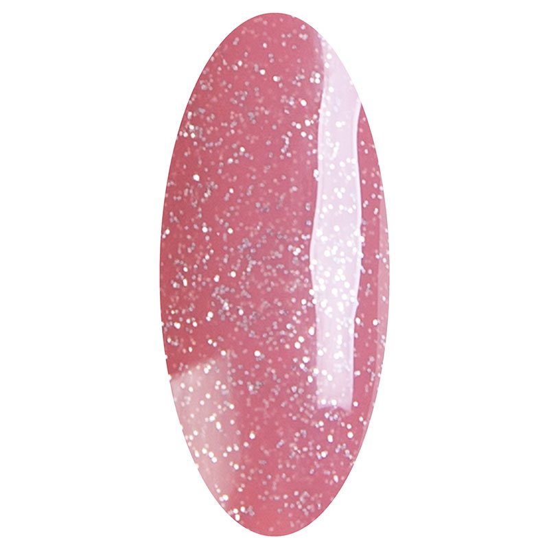 LAKKIE Sun Kissed Pink is een warme roze kleur gel nagellak, met zilveren glitters.