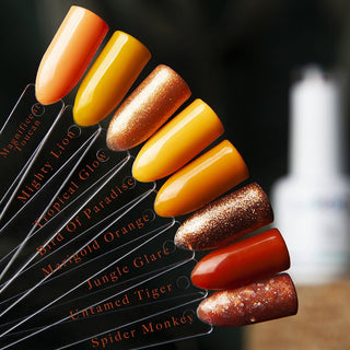 Alle kleuren gelnagellak van de Orange jungle collectie.