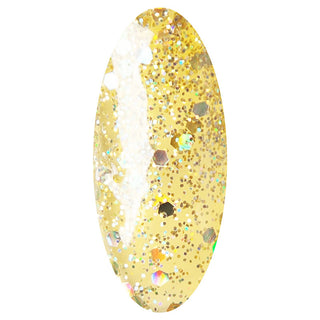 LAKKIE Yellow Sequins is een gele kleur gel nagellak met glitters. De basis van deze gellak is geel met daar doorheen zilveren reflecterende glitters.